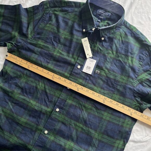 New Crown and Ivy Classic Fit‎ Green Blue Plaid Light Flannel Shirt Mens L - Picture 8 of 9